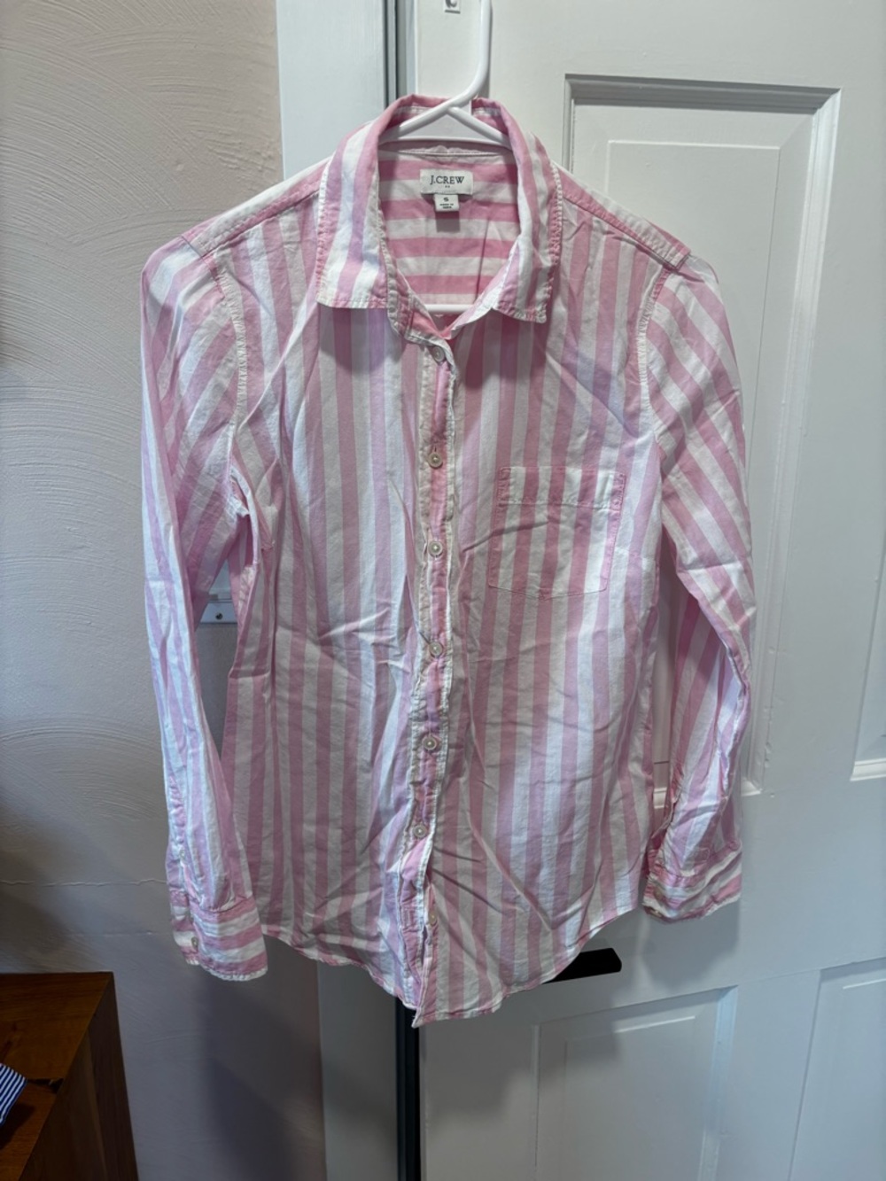 J. Crew Pink and White Striped Collared Button-Down